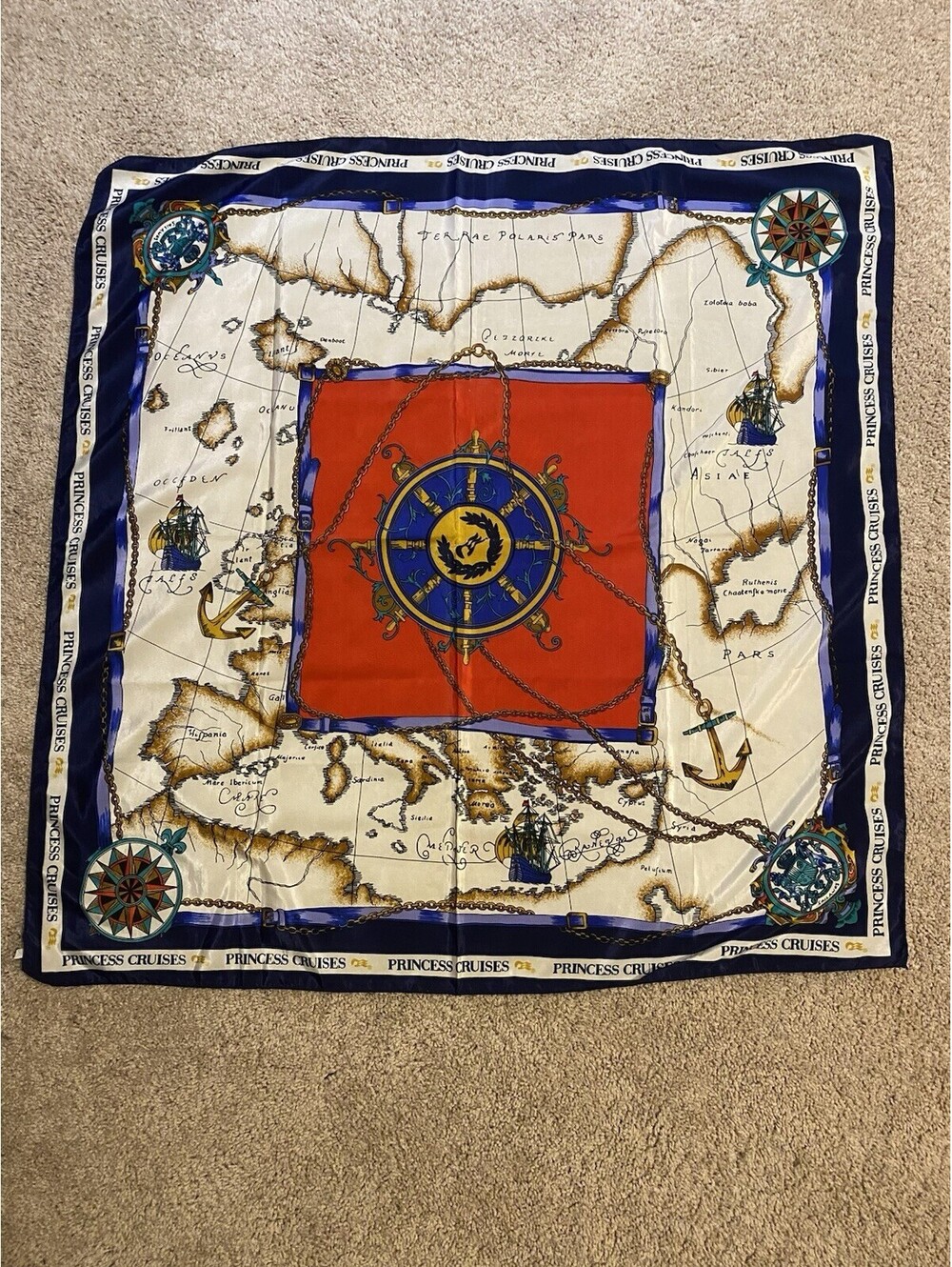 Princess Cruises Vintage Nautical Map Pattern Women's Scarf - 30"x30"